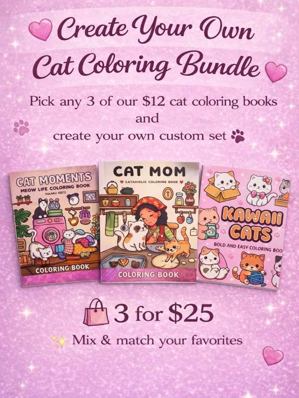 ✨ Cat Coloring Book Bundle Pick 3 for $25 Mix & Match Kawaii Cat Mom Cat Moments